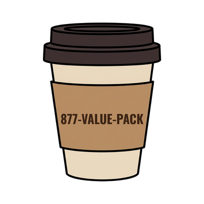 877-VALUE-PACK on a coffee cup