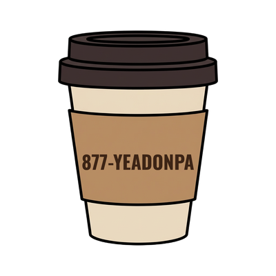 877-YEADONPA on a coffee cup