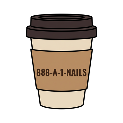 888-A-1-NAILS on a coffee cup
