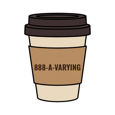 888-A-VARYING on a coffee cup