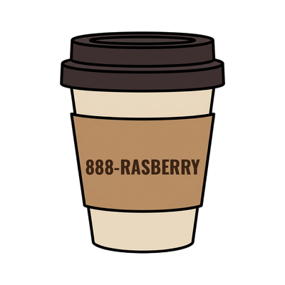 888-RASBERRY on a coffee cup
