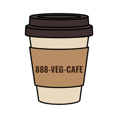 888-VEG-CAFE on a coffee cup